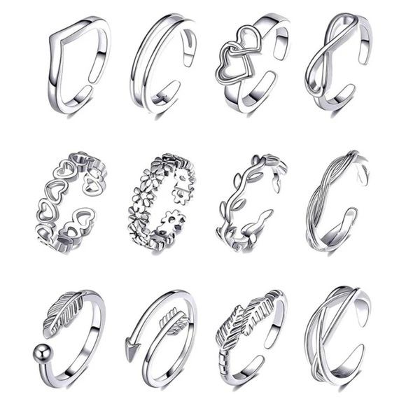 12pcs/set Women's Knuckle Ring Set, Including Arrow, Star, Moon Design Toe Rings - Picture 1 of 6